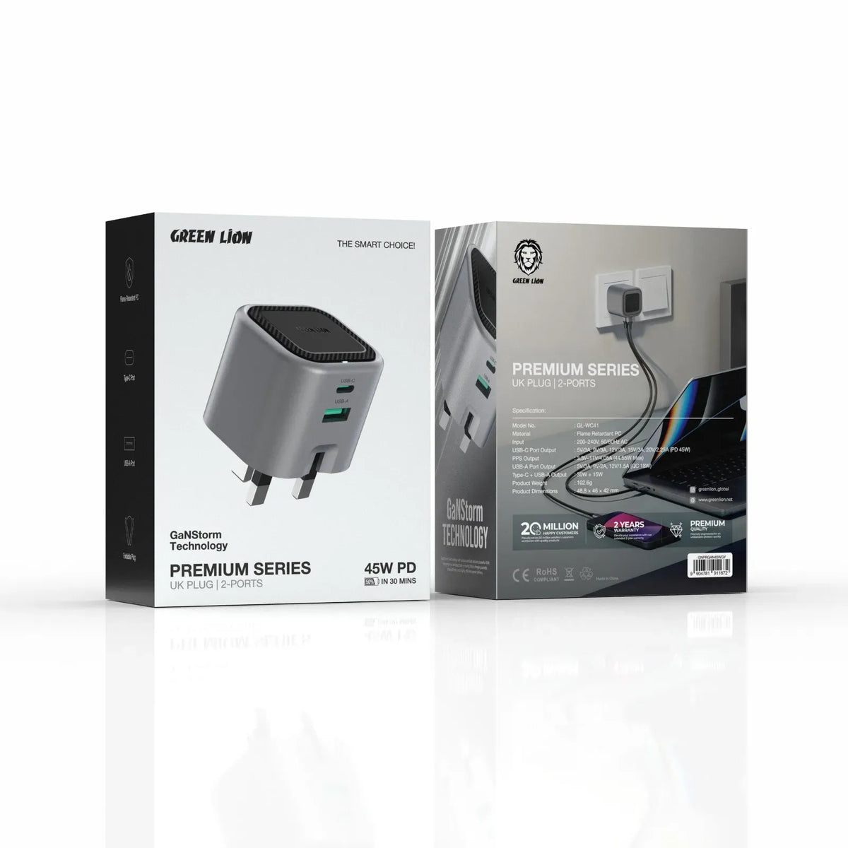 Green Lion Premium Series Foldable Wall Charger UK Plug PD 45 W - Gray – image 2