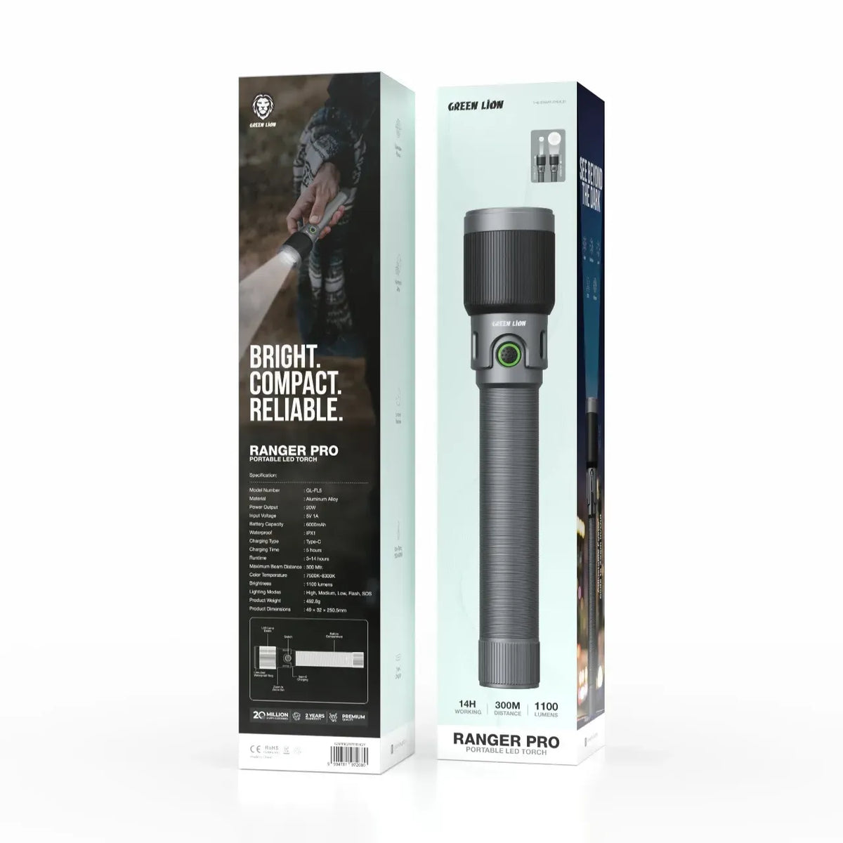 Green Lion Ranger Pro Portable LED Torch Gray – image 3