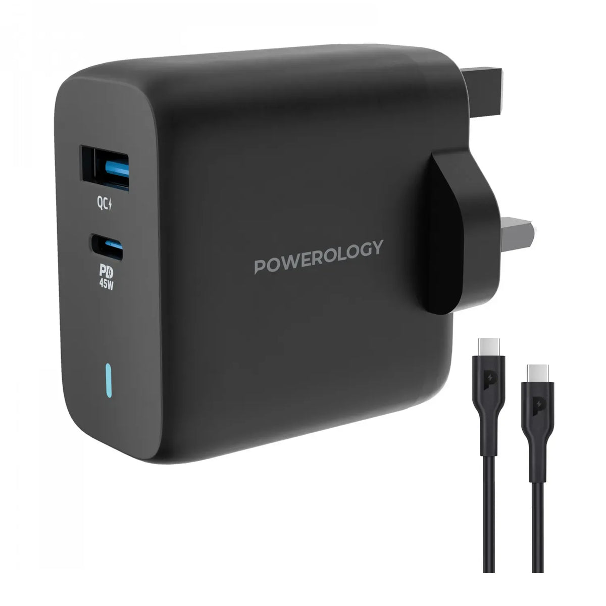Powerology 63w Ultra Quick Gan Charger 45w PD USB A Quick Charge 18wqc3 0 with 60w Type C to Type C Cable – image 14