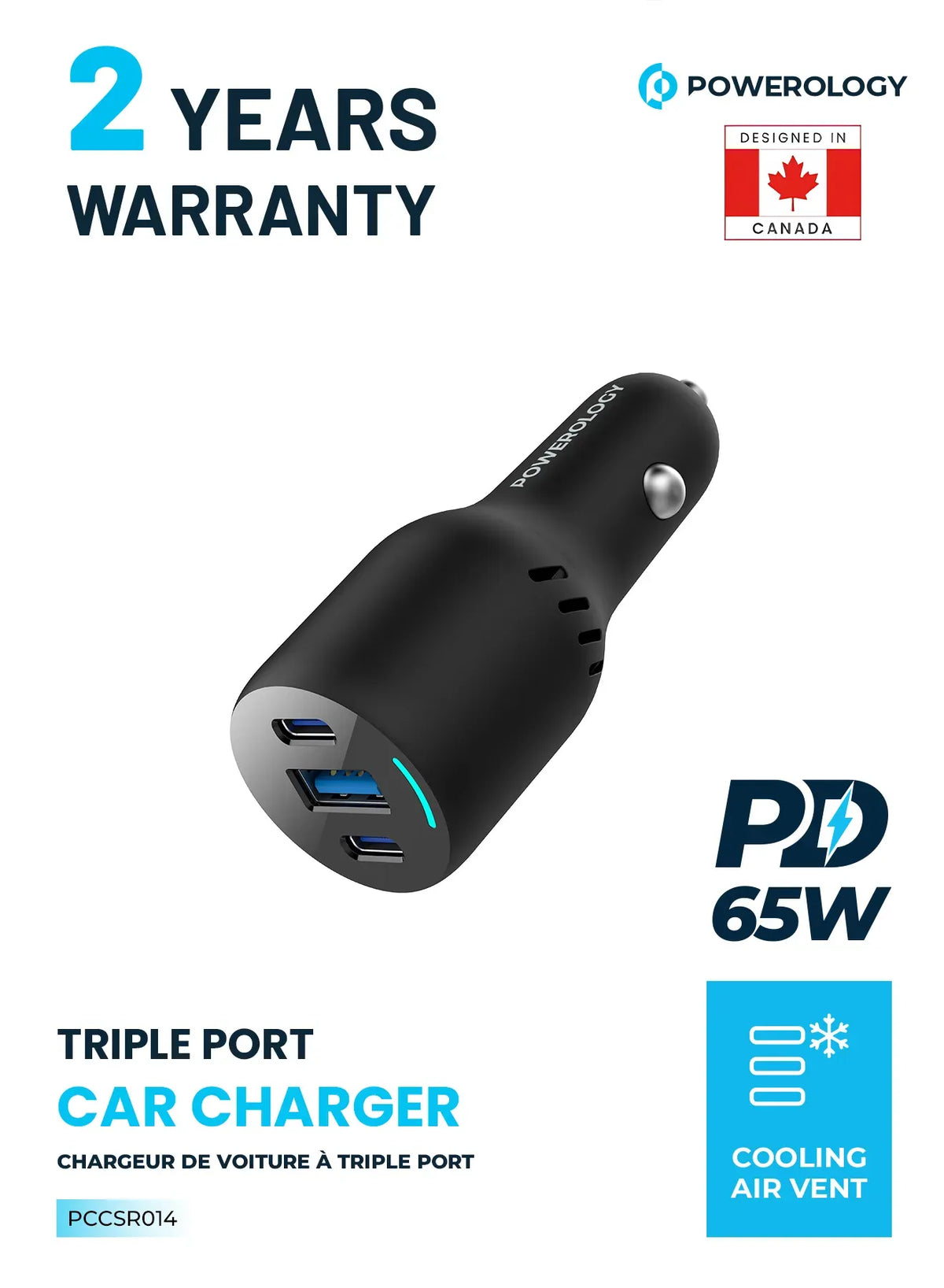 Powerology Pd65w Pd20w Qc18w LED Triple Ports Car Charger Black – image 8