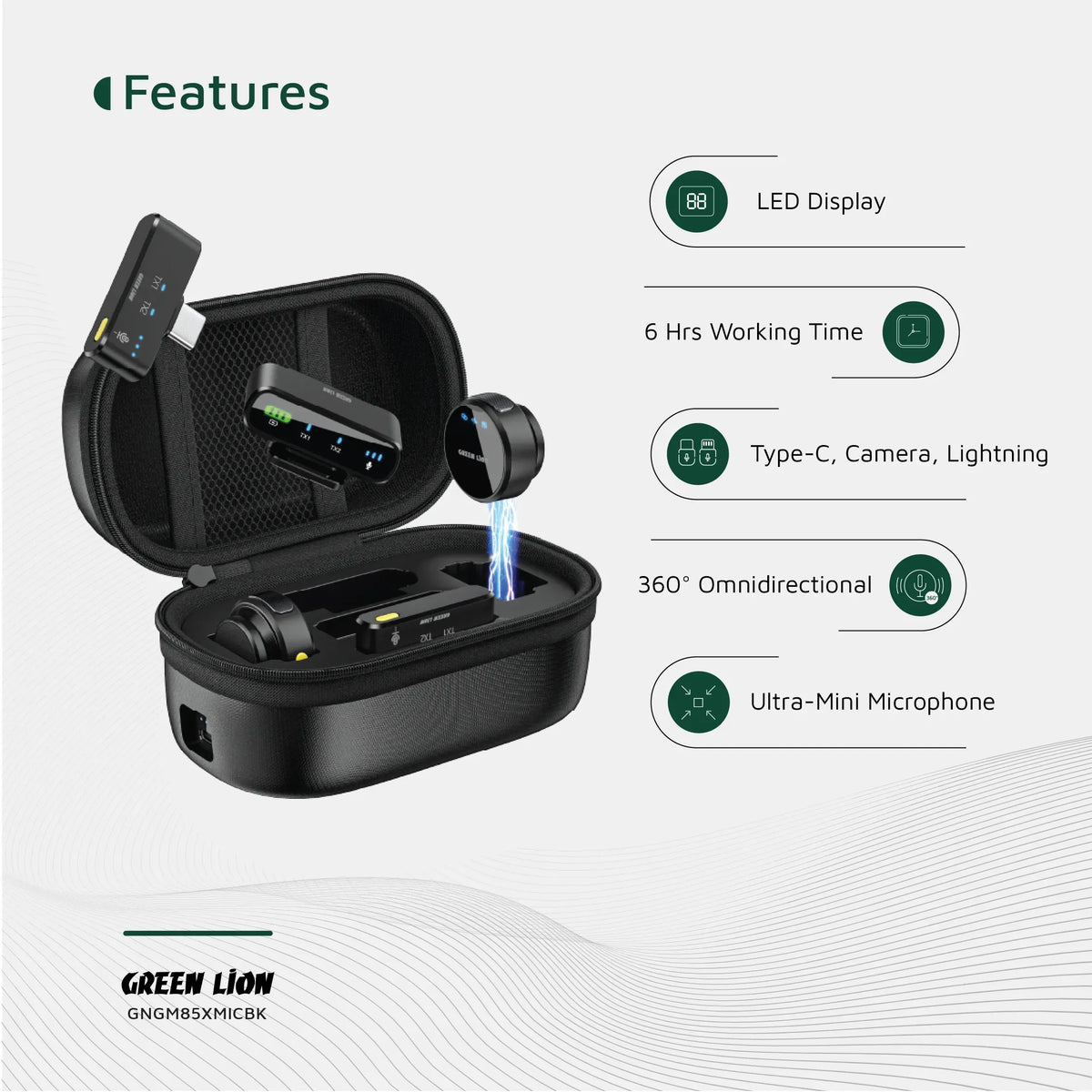 Green Lion Gm 85x 3 in 1 Wireless Microphone Black – image 4