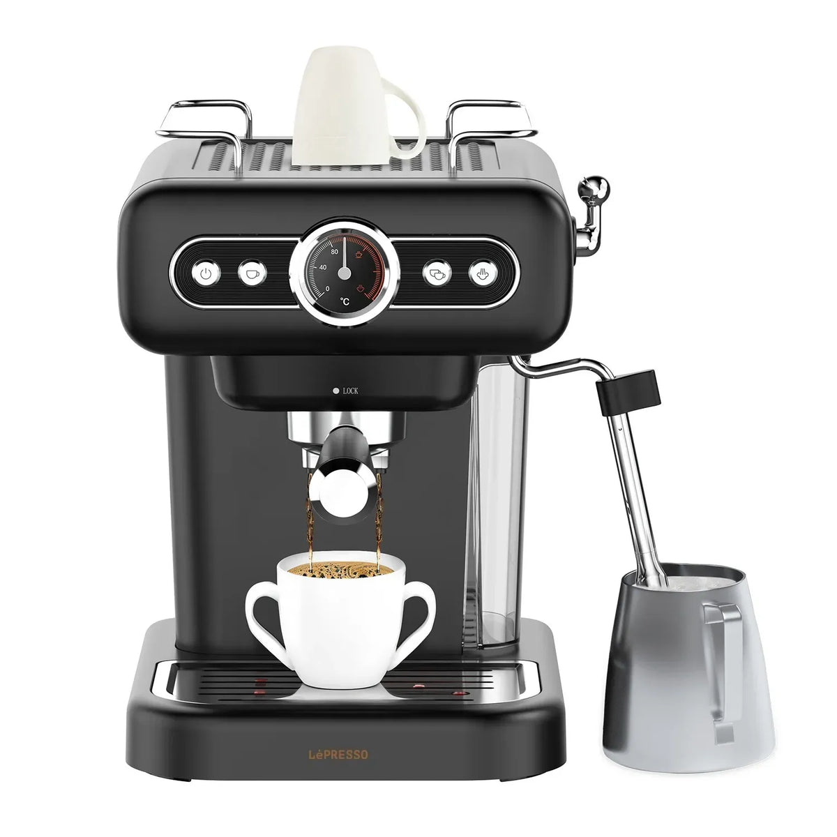 LePresso Retro Espresso Machine Boiler Gauge And Milk Steamer - Black – image 12