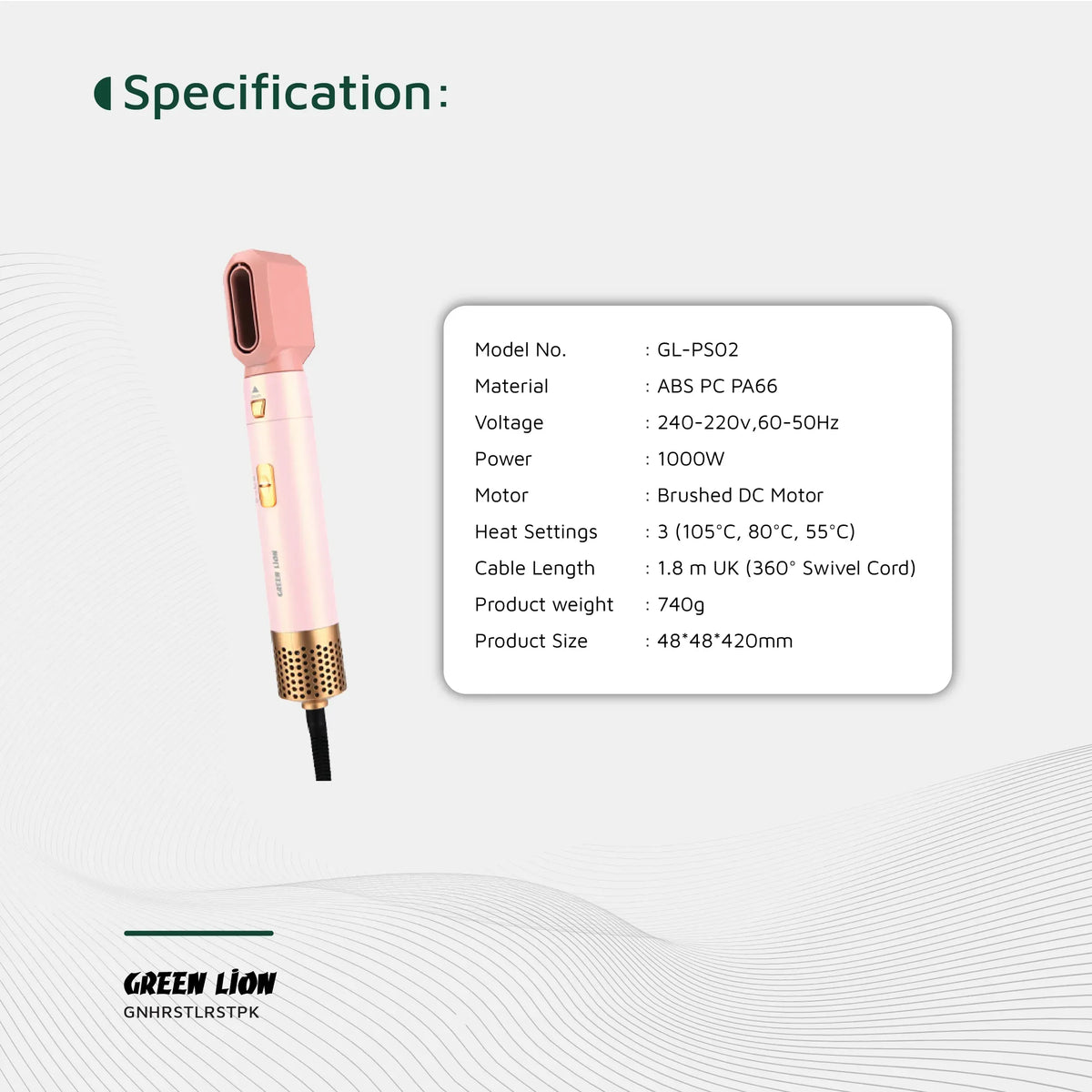 Green Lion 5 in 1 Professional Hair Styler 2 - Pink – image 6