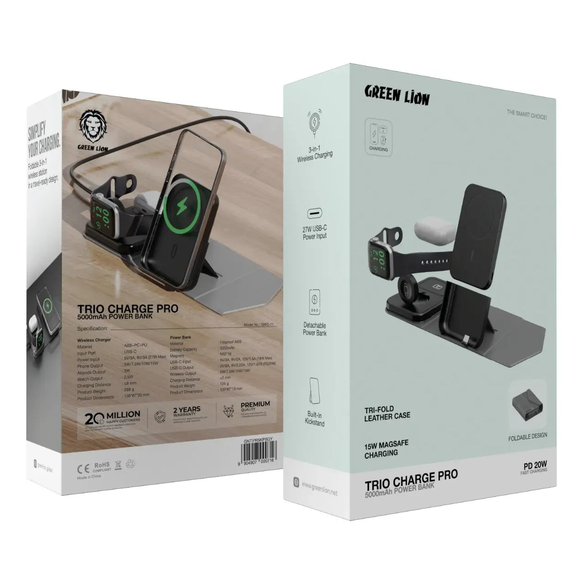 Green Lion Trio Charge Pro 5000mAh Power Bank PD 20w Gray – image 2