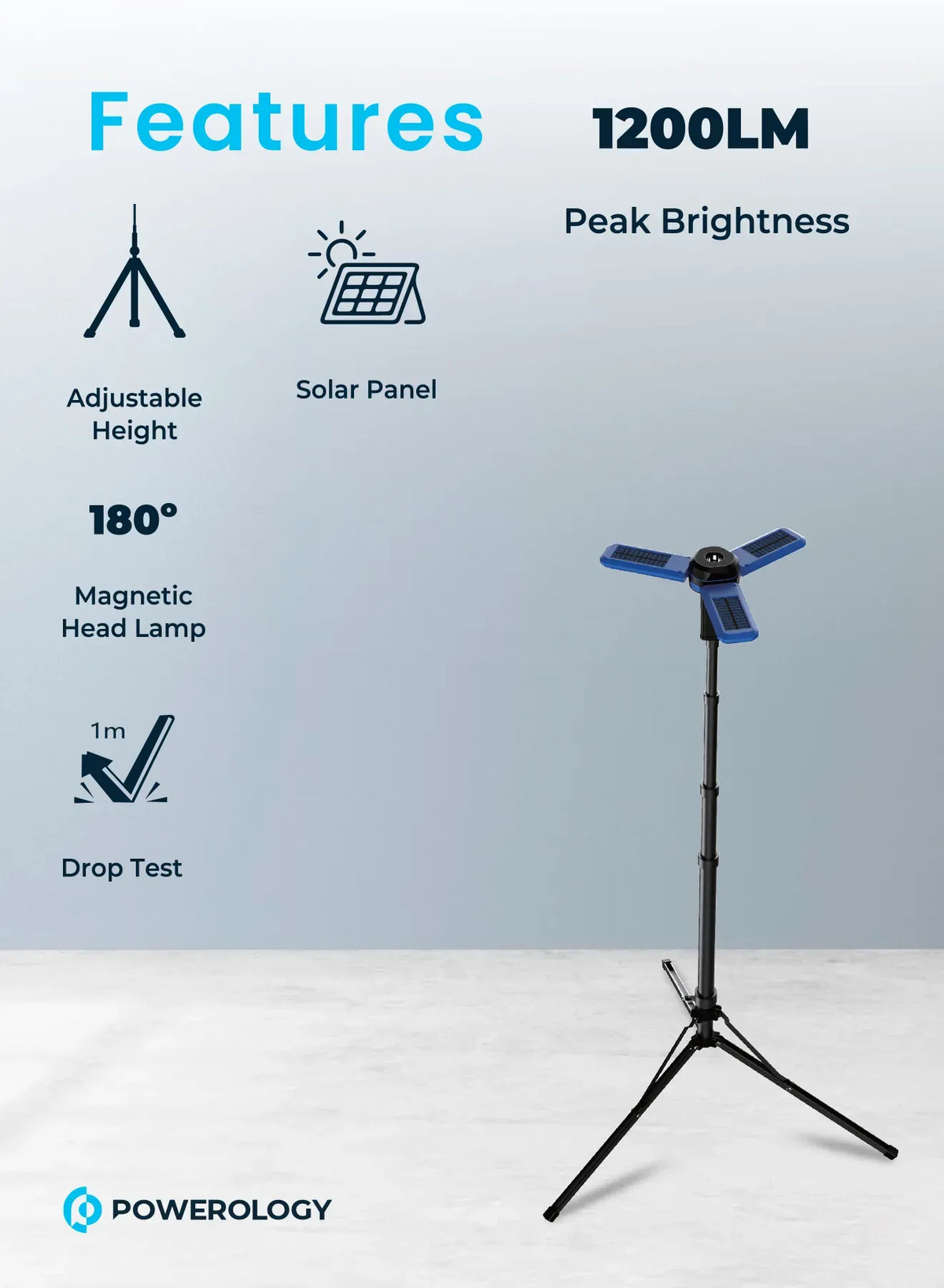 Powerology Camping Solar Foldable Tripod LED Light Ipx4 3 7v 2600mAh Blue – image 7