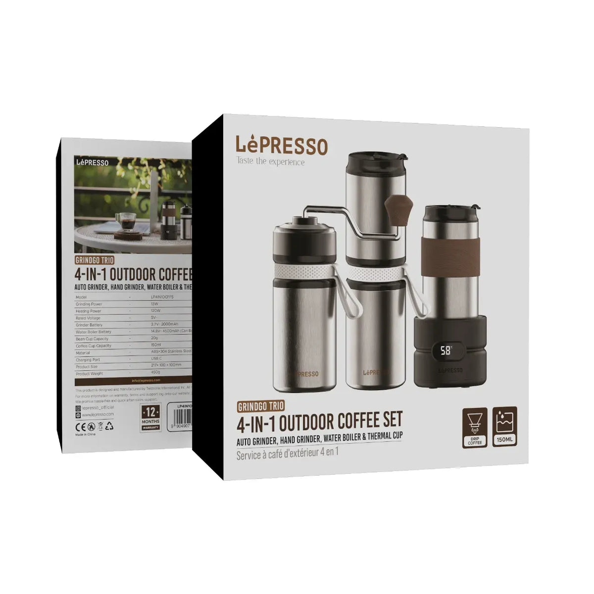 LePresso Grindo Quattro 4 in 1 Outdoor Coffee Set Silver – image 2