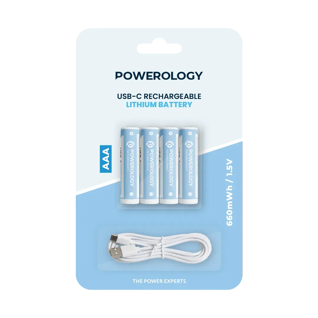 Powerology 1 5v Type C Rechargeable Lithium Ion Battery Aaa Battery 660mwh 4pcs Per Pac – image 2