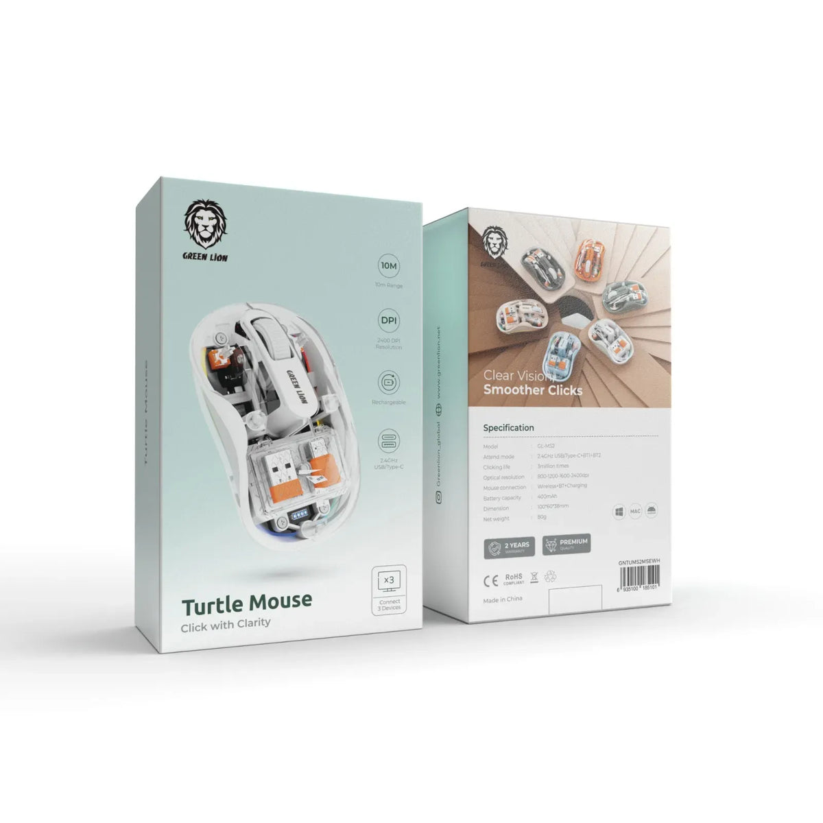 Green Lion Turtle Mouse - White