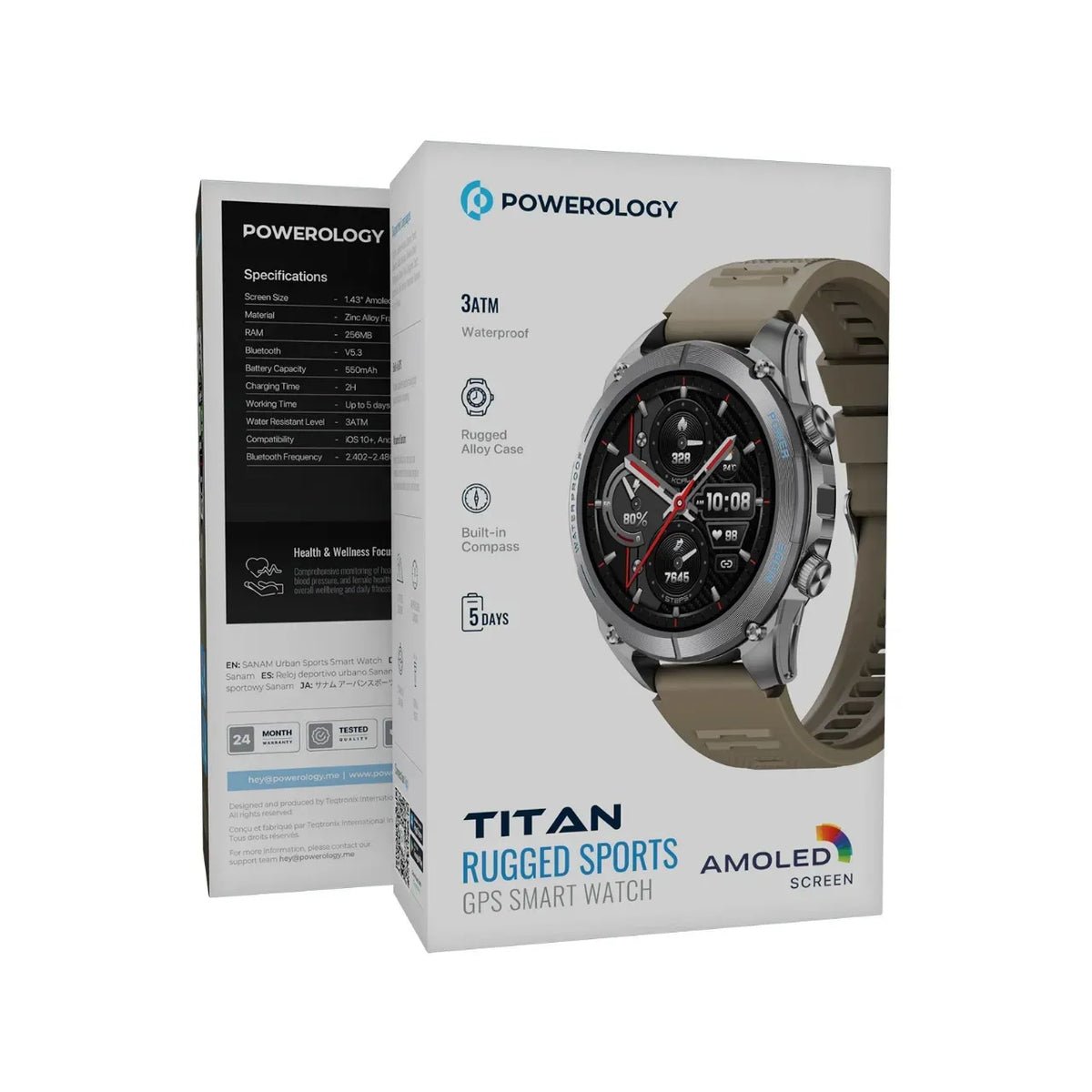 Powerology Titan Rugged Sports GPSSmart Watch - Khaki