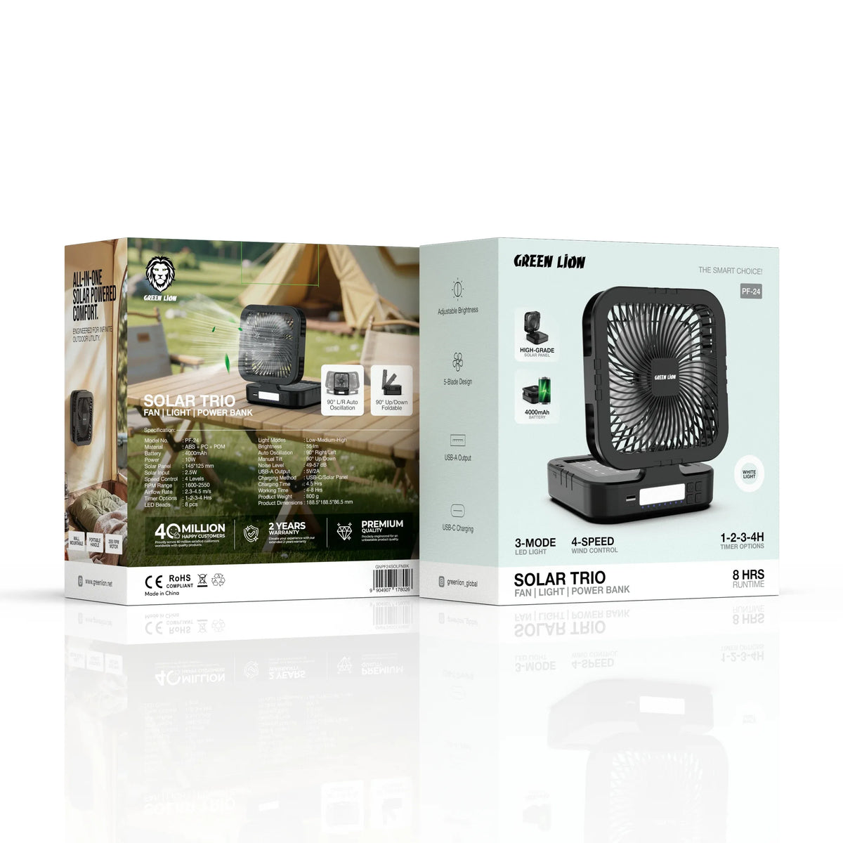 Green Lion Solar Trio Fan| Light|Power Bank - Black – image 5