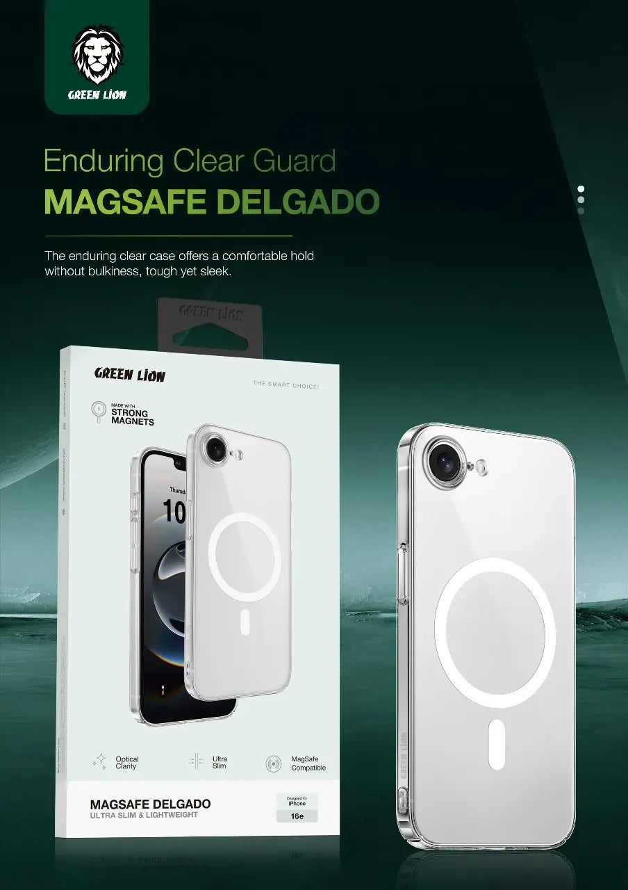 Green Lion MagSafe Delgado Pc Case for Iphone 16e Clear – image 11