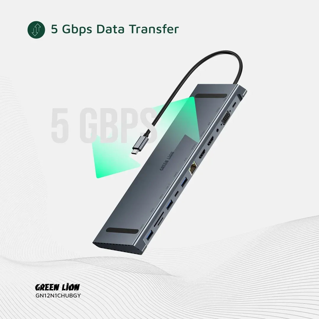 Green Lion 12 in 1 4k Hdmi Ethernet USB C Hub Gray – image 3