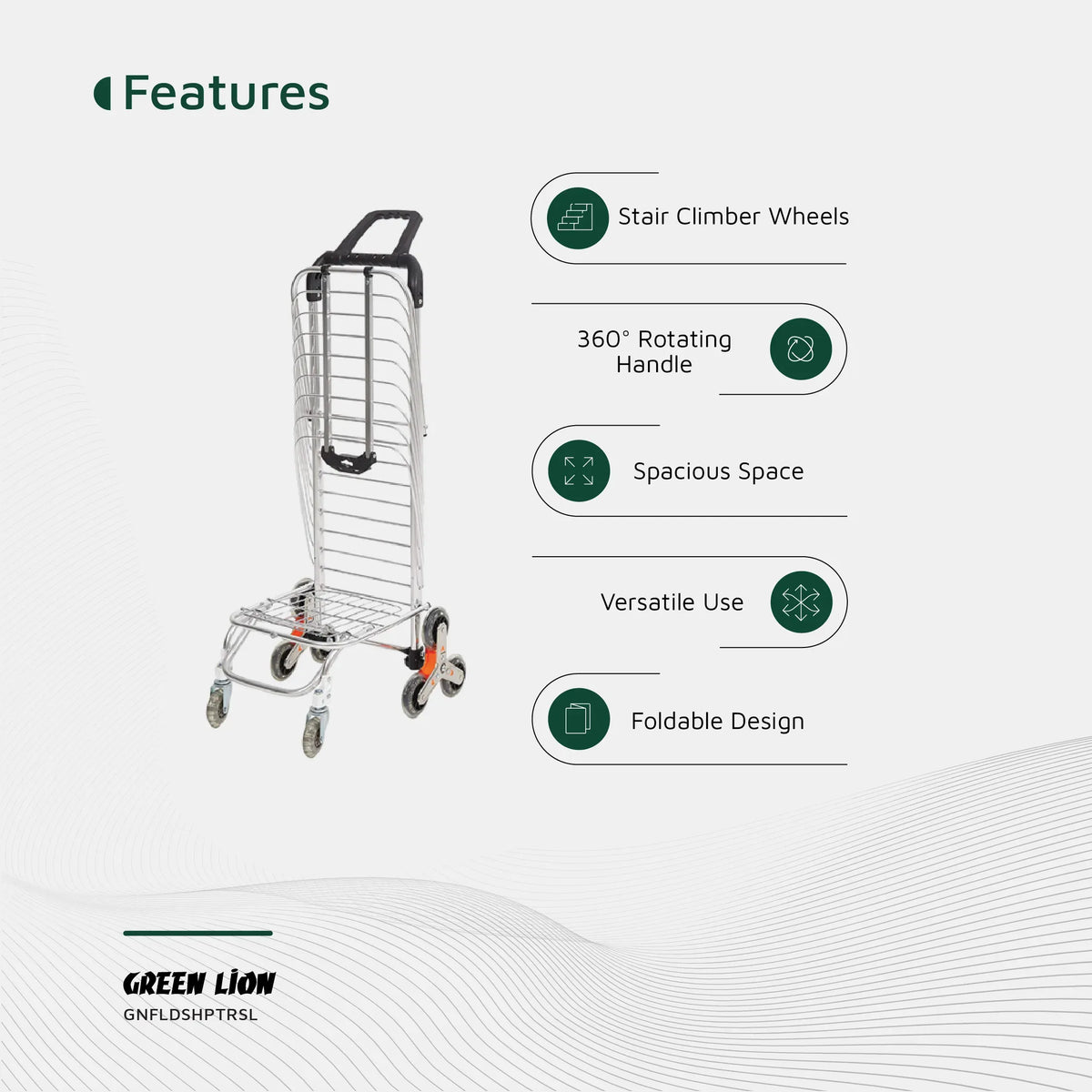 Green Lion Foldable Shopping Trolley Silver – image 10