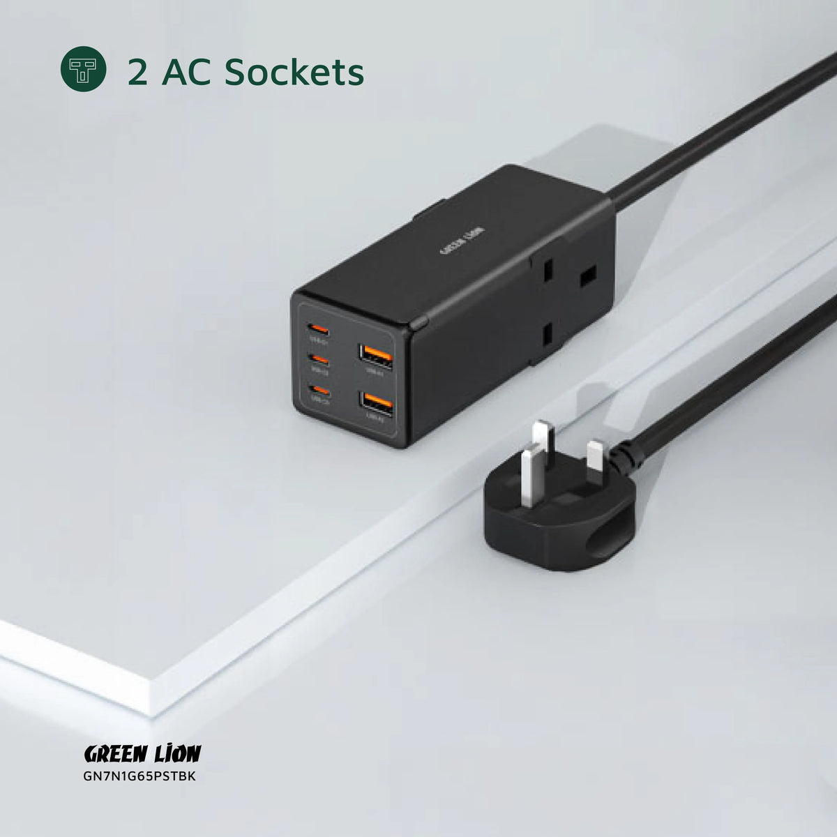 Green Lion 7 in 1 Gan 65w Power Strip Black – image 6