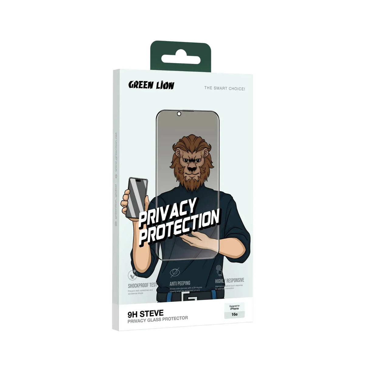 Green Lion 9h Steve Privacy HD for Iphone 16e Black – image 5