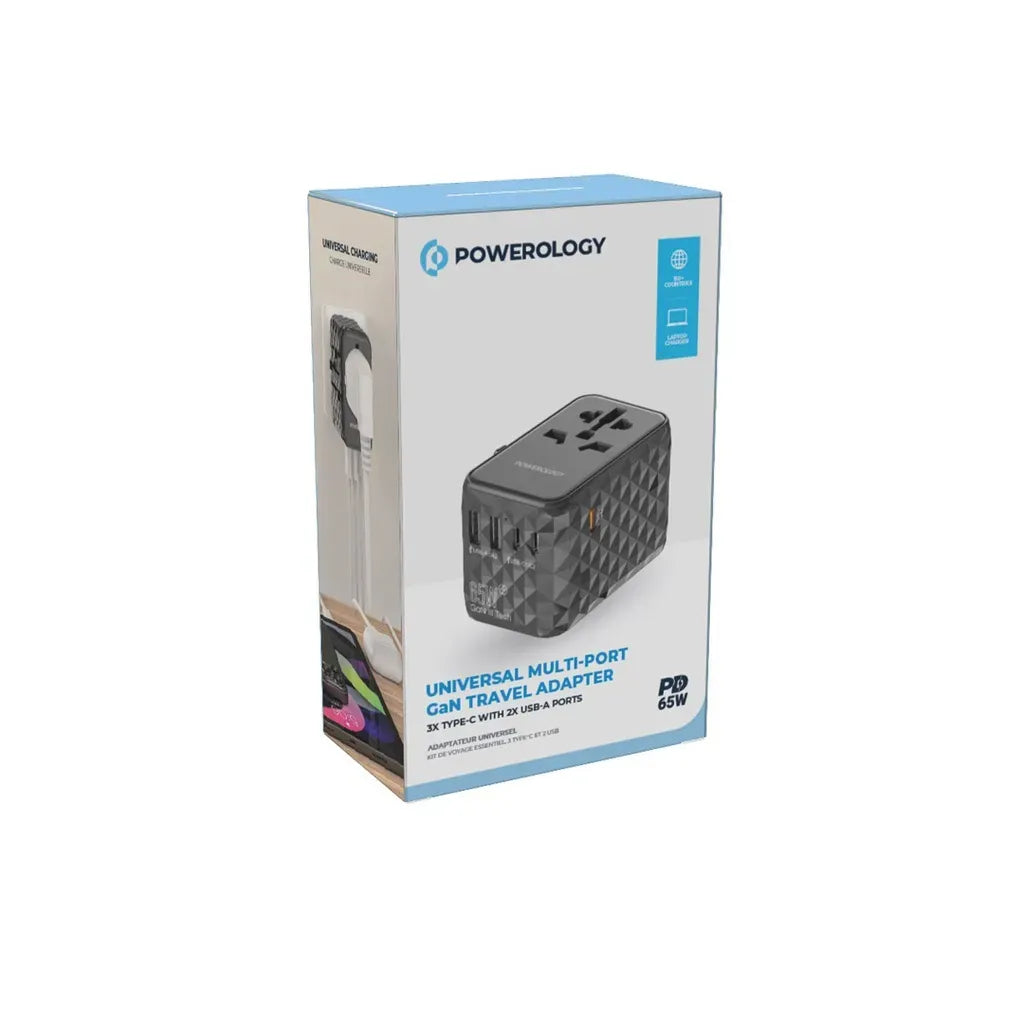 Powerology Universal Multi-Port Ga N Travel Adapter 3 x Type-CWith 2 x USB-A Ports 65 W PD - Gray – image 15