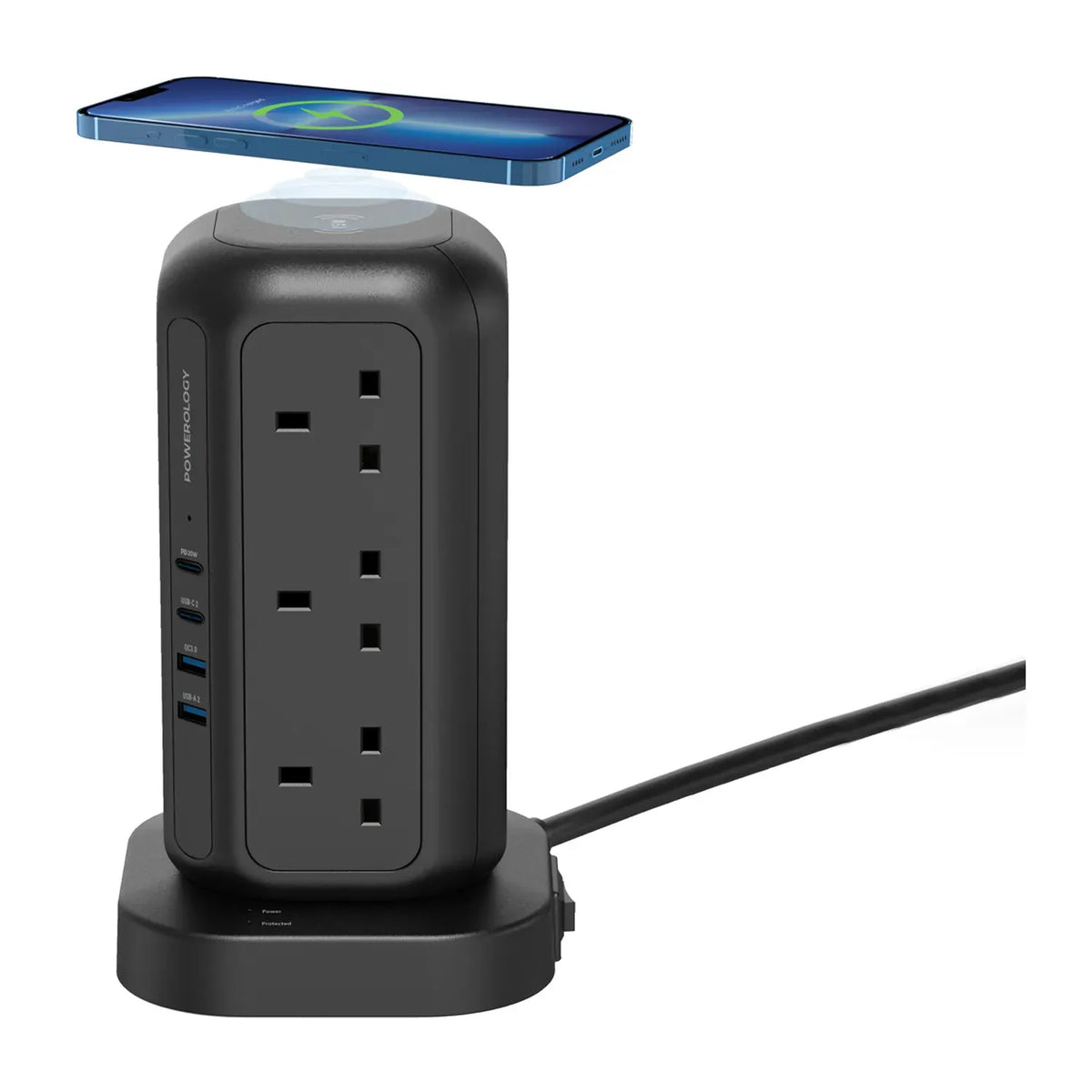 Powerology 12 AC Sockets Gan Tower Hub Black – image 5