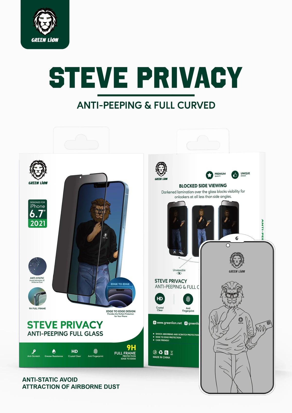 Green Lion 9h Steve Privacy Full Glass Screen Protector for Iphone 12 Pro Max – image 10