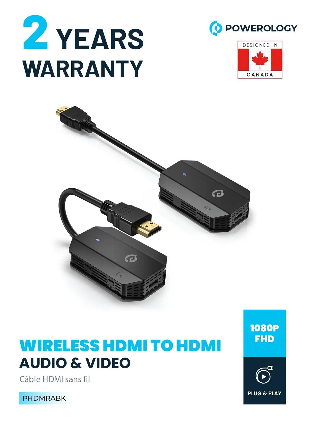Powerology Wireless Hdmi Mirroring Adaptor Pair with USB C Cable Full HD 1080p Black – image 6