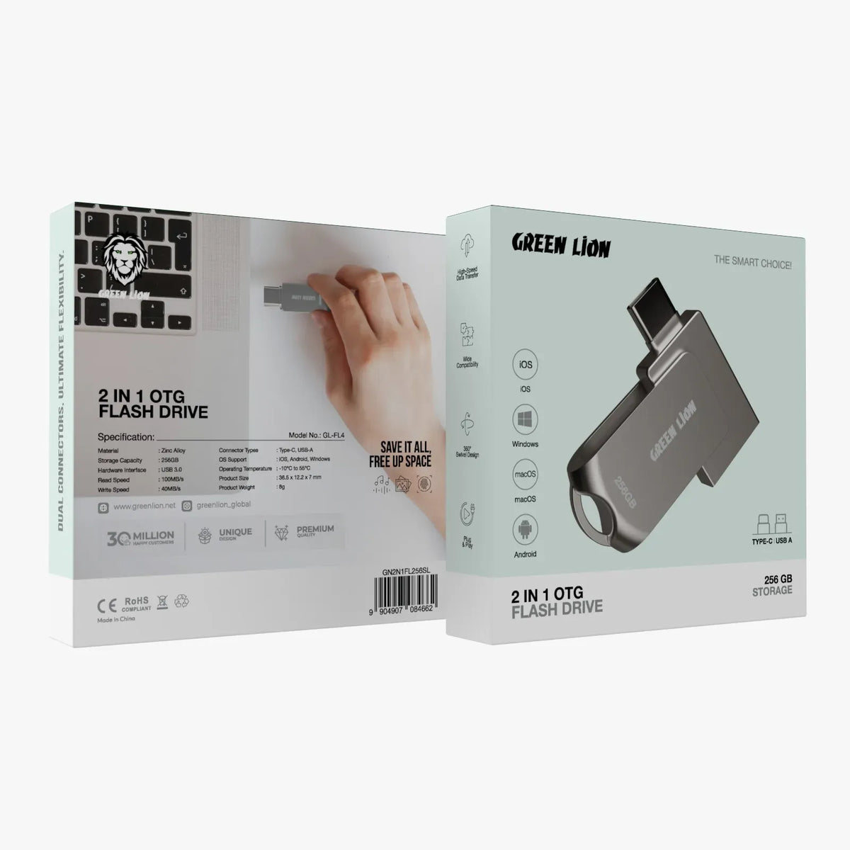 Green Lion 2 in 1 OTGUSB-C Flash Drive USB 3.0 - Silver