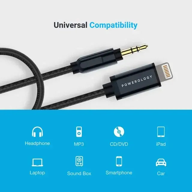 Powerology Aluminum Braided Audio Cable Lightning to 3.5 mm AUX(1.2 m/4 ft) - Black – image 5