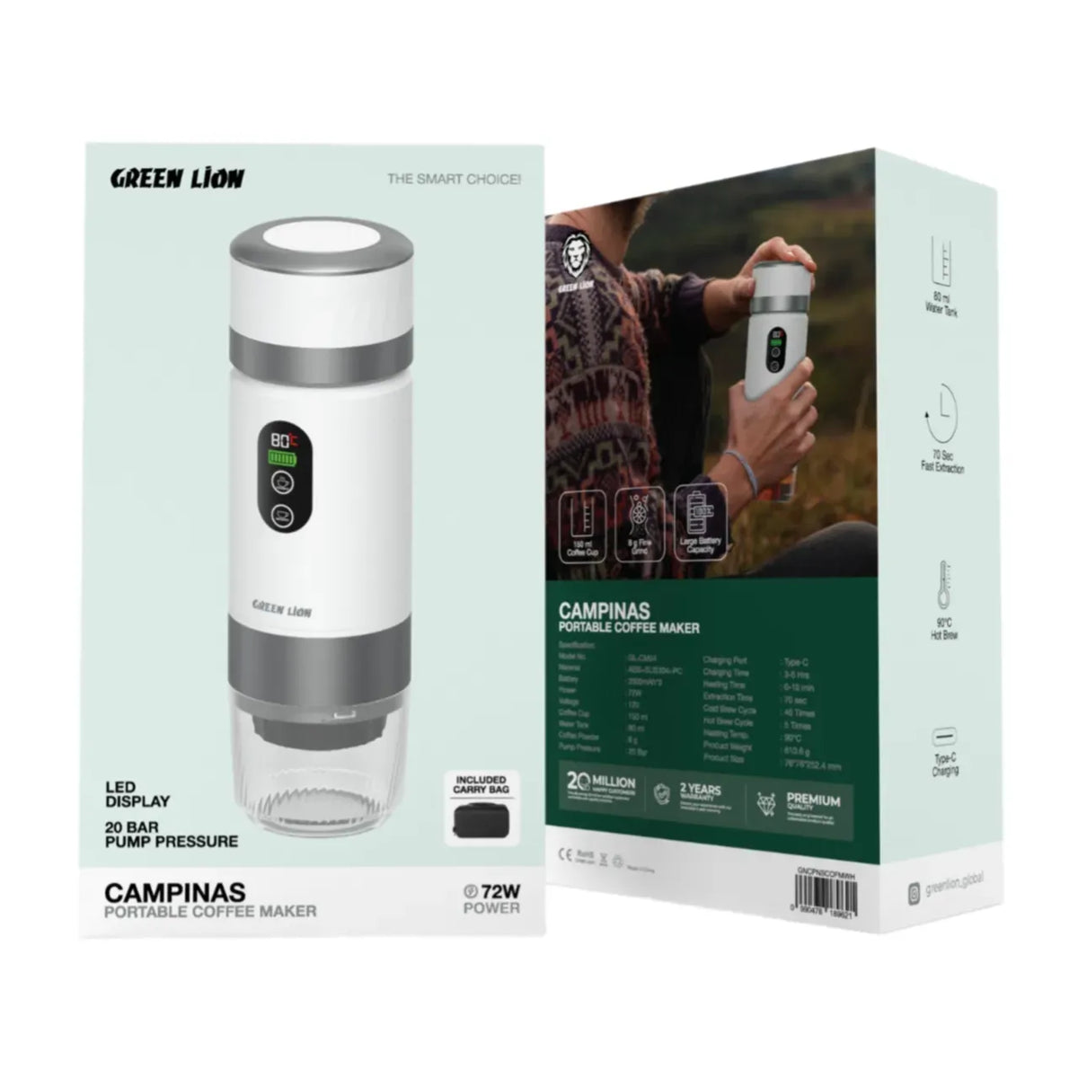 Green Lion Campinas Portable Coffee Maker 80 m L - White – image 4