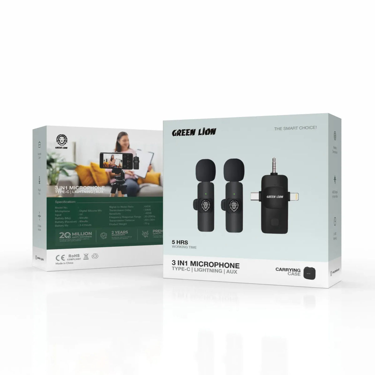 Green Lion 3 in 1 Micro Phone USB-C/Lightening/AUX - Black – image 3