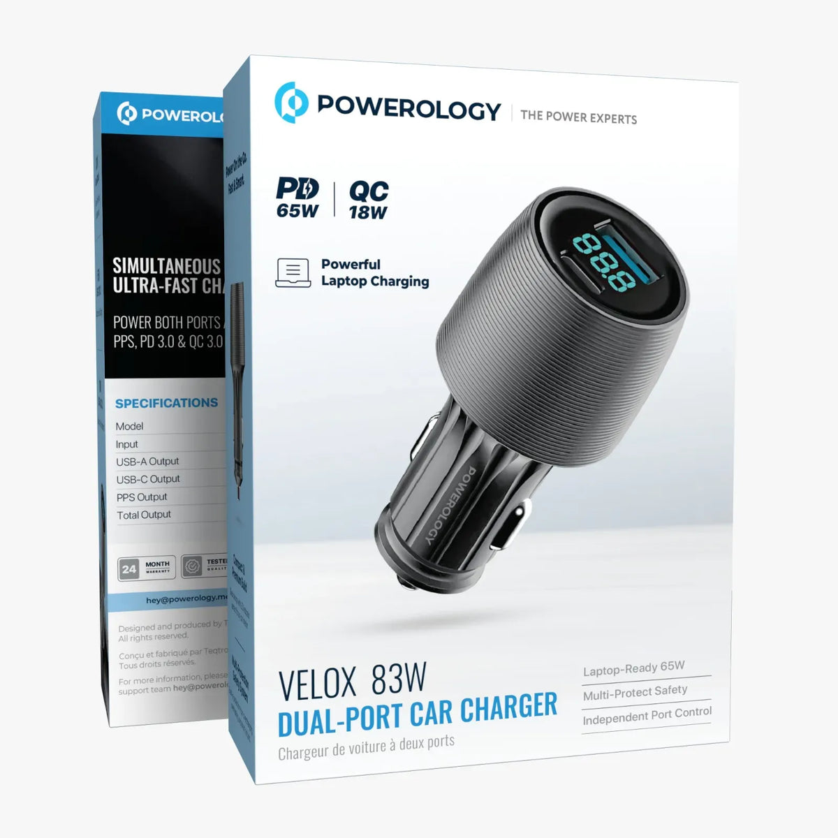 Powerology VELOX 83 W Dual-Port Car Charger with Type-CCable - Black – image 7