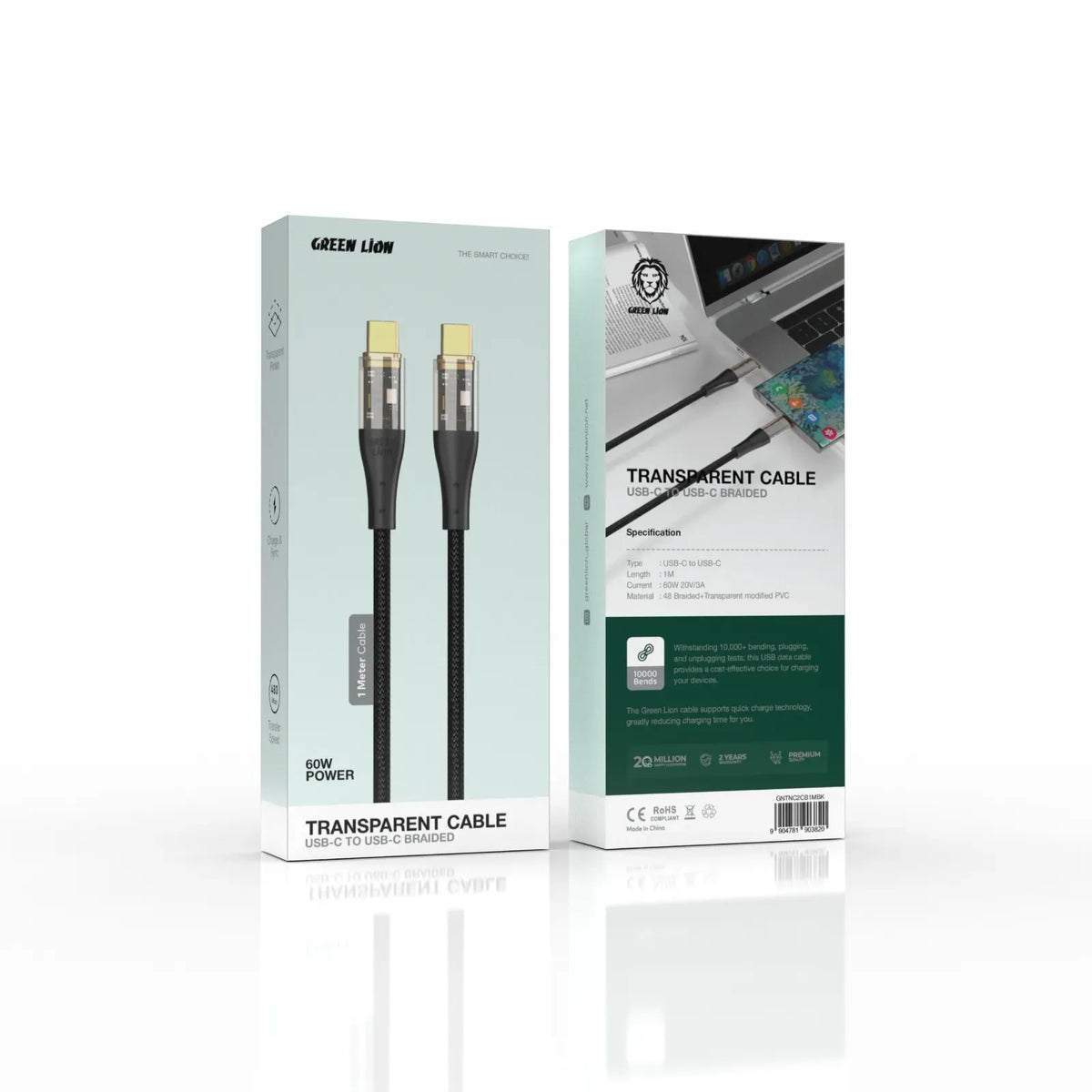 Green Lion Transparent Cable USB C to USB C Braided Black – image 2