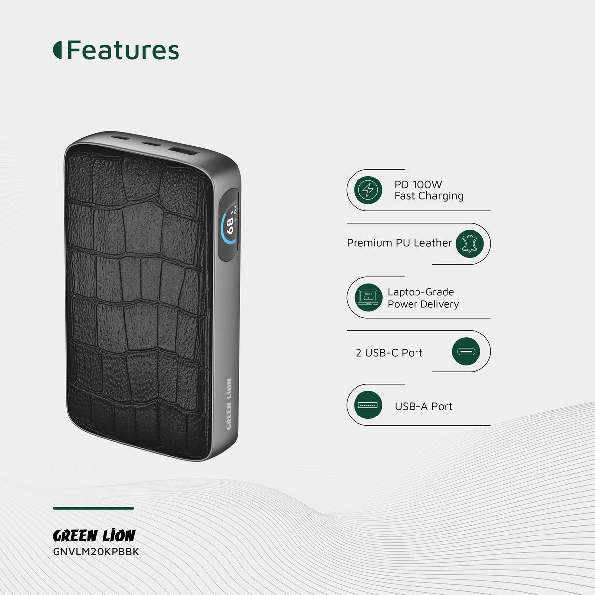 Green Lion Valmont 20000mAh Power Bank PD 100w Black – image 7