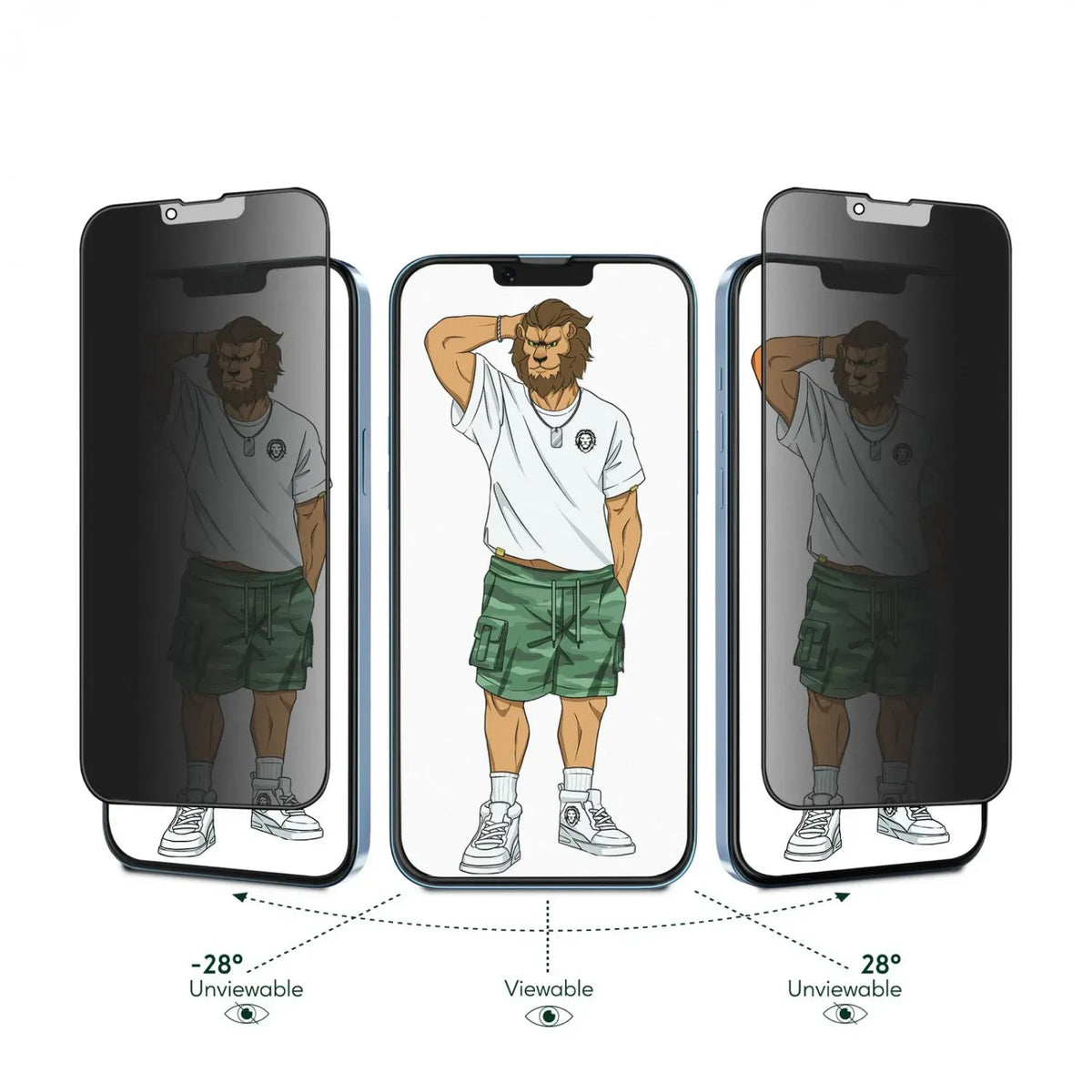 Green Lion 3 DSilicone AG/Matte Privacy Glass Screen Protector - Black Edge/Privacy – image 3
