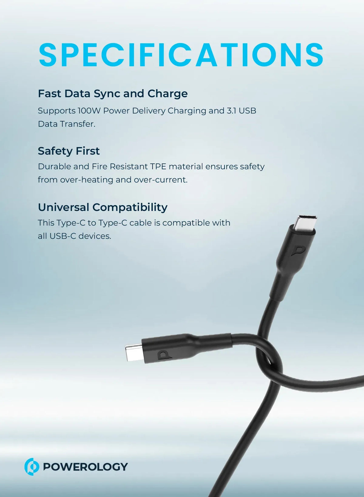 Powerology Pvc Type C to Type C PD Cable 2m Fast Charge – image 5