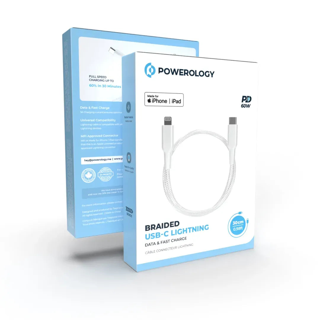 Powerology Braided USB-C Lightning Data&Fast Charge Cable 30 Cm/0.98 ft - White – image 8