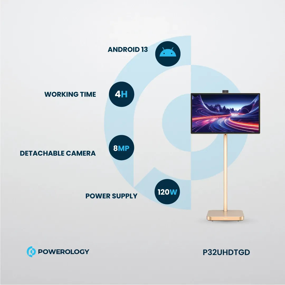 Powerology Android 32” UHD 60 Hz Tabletwith Stand 8+128 GB - Gold – image 3
