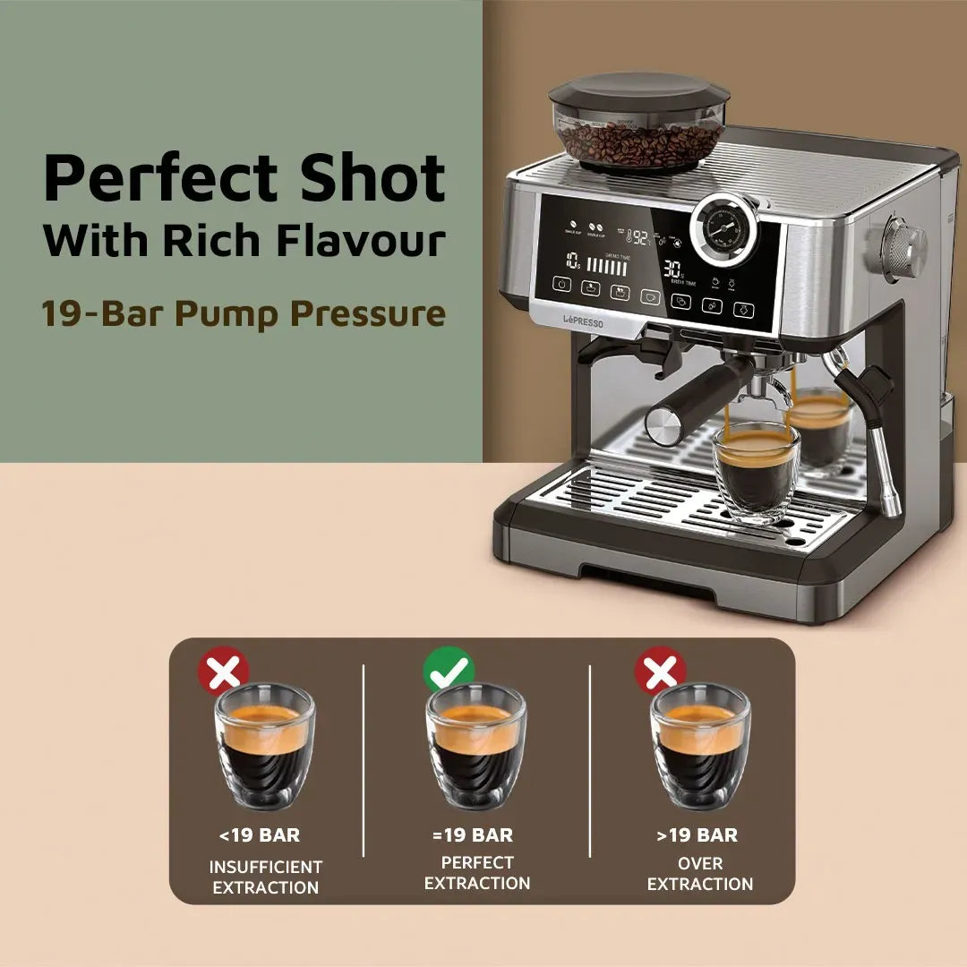 LePresso Dual Boiler Espresso Machine with Conical Grinder Pressure Gauge Silver – image 13