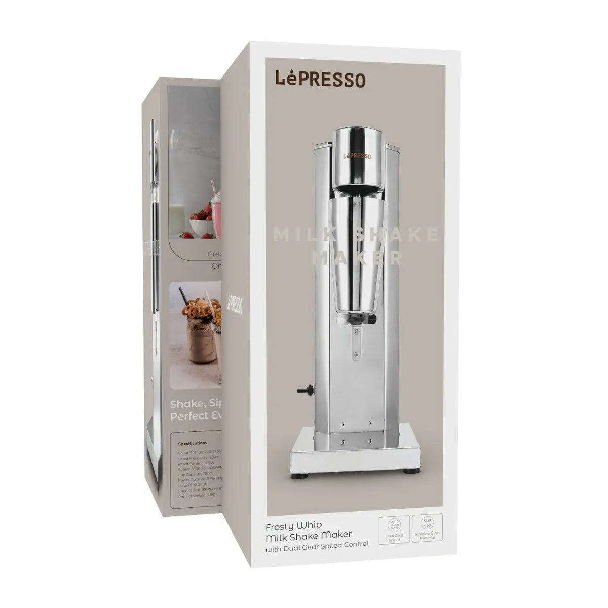 LePresso Frosty Whip Milk Shake Maker with Dual Gear Speed Control Silver – image 3