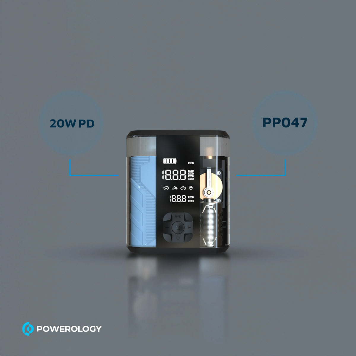 Powerology 8800mAh Jump Start Air Compressor Transparent – image 3