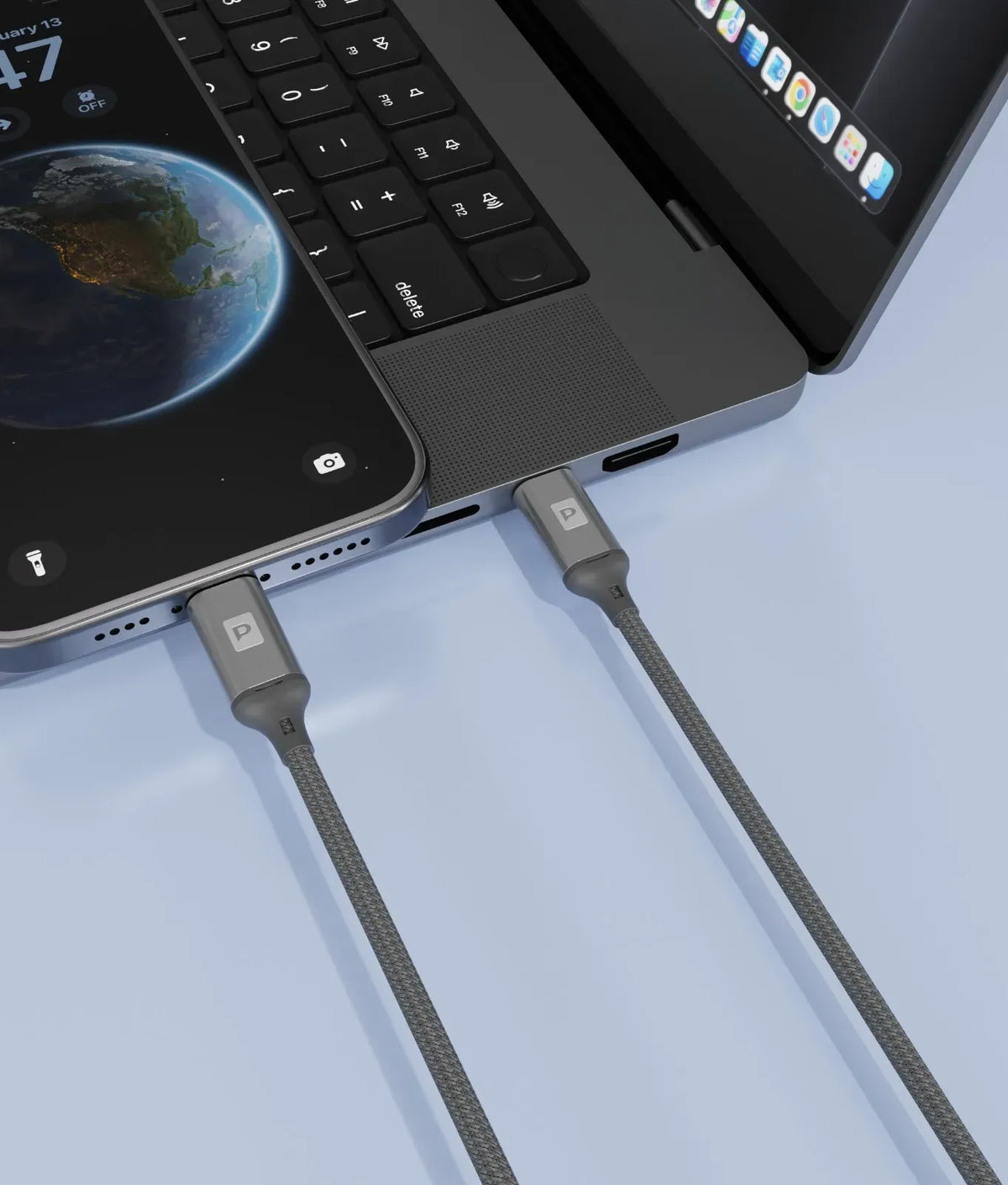 Powerology Power Sync Weave USB-C to Lightning PD 30 W 1.2 M Cable - Black