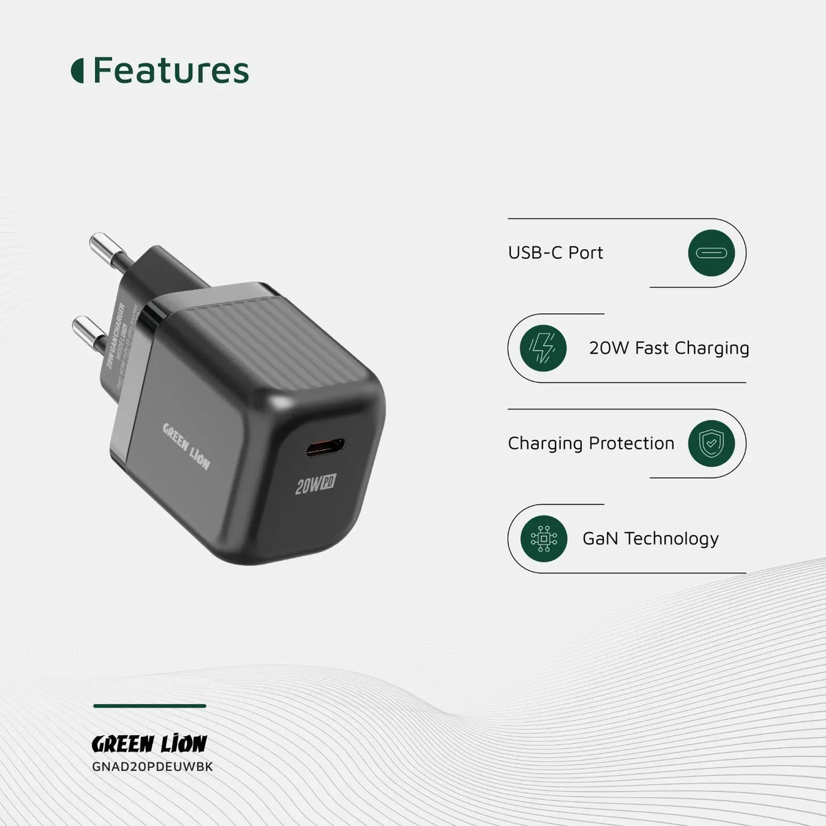 Green Lion Ultra Compact Ga NWall Charger EUPin USB-C PD 20 W - Black – image 9