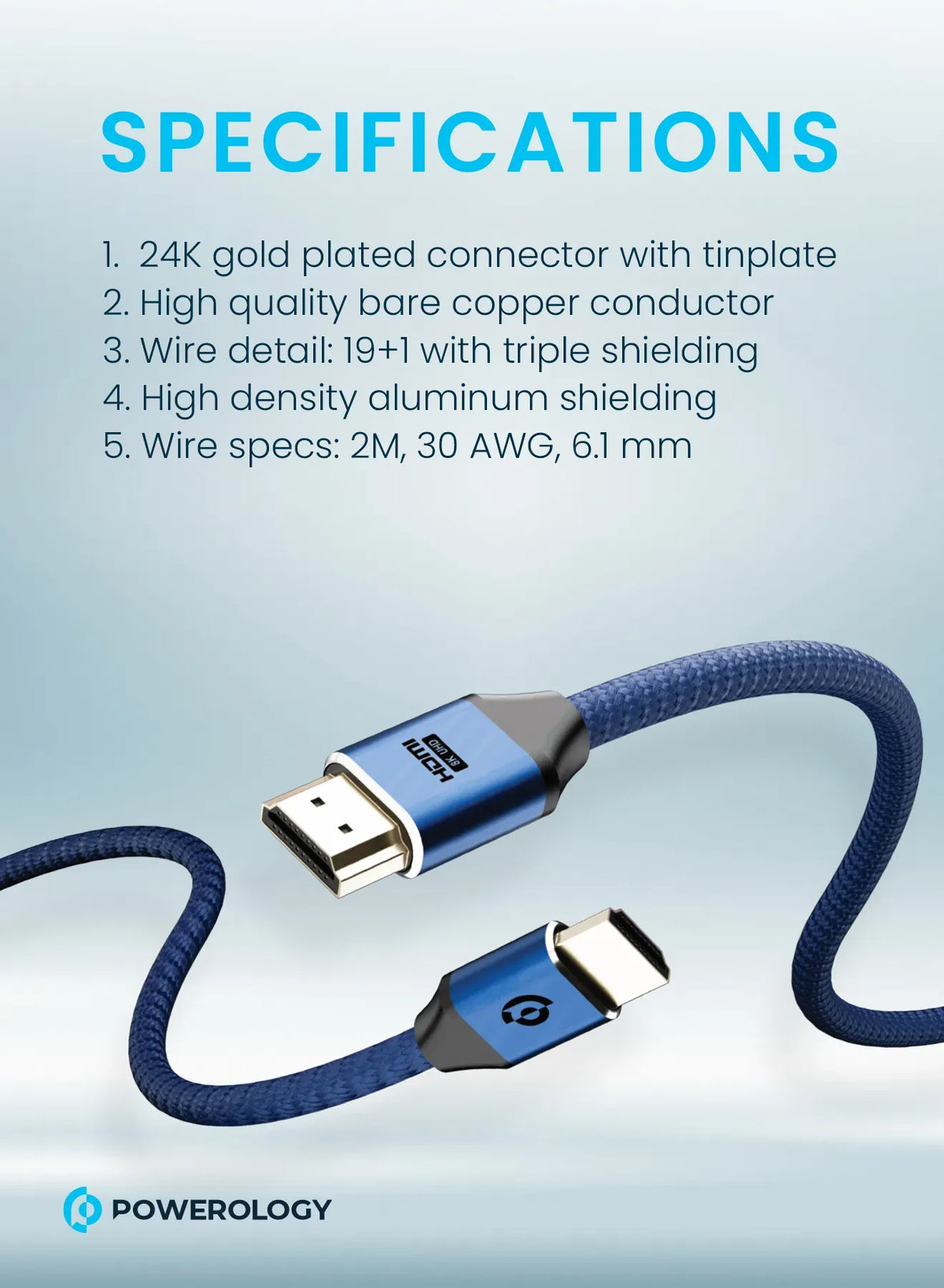 Powerology 8 KHDMI Braided Cable 2 M - DarkBlue – image 6