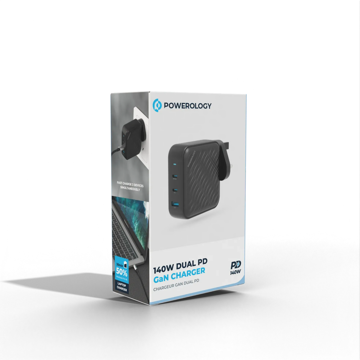 Powerology 140w PD QC 2xusb C and 1xusb A Gan Charger Uk Black – image 13