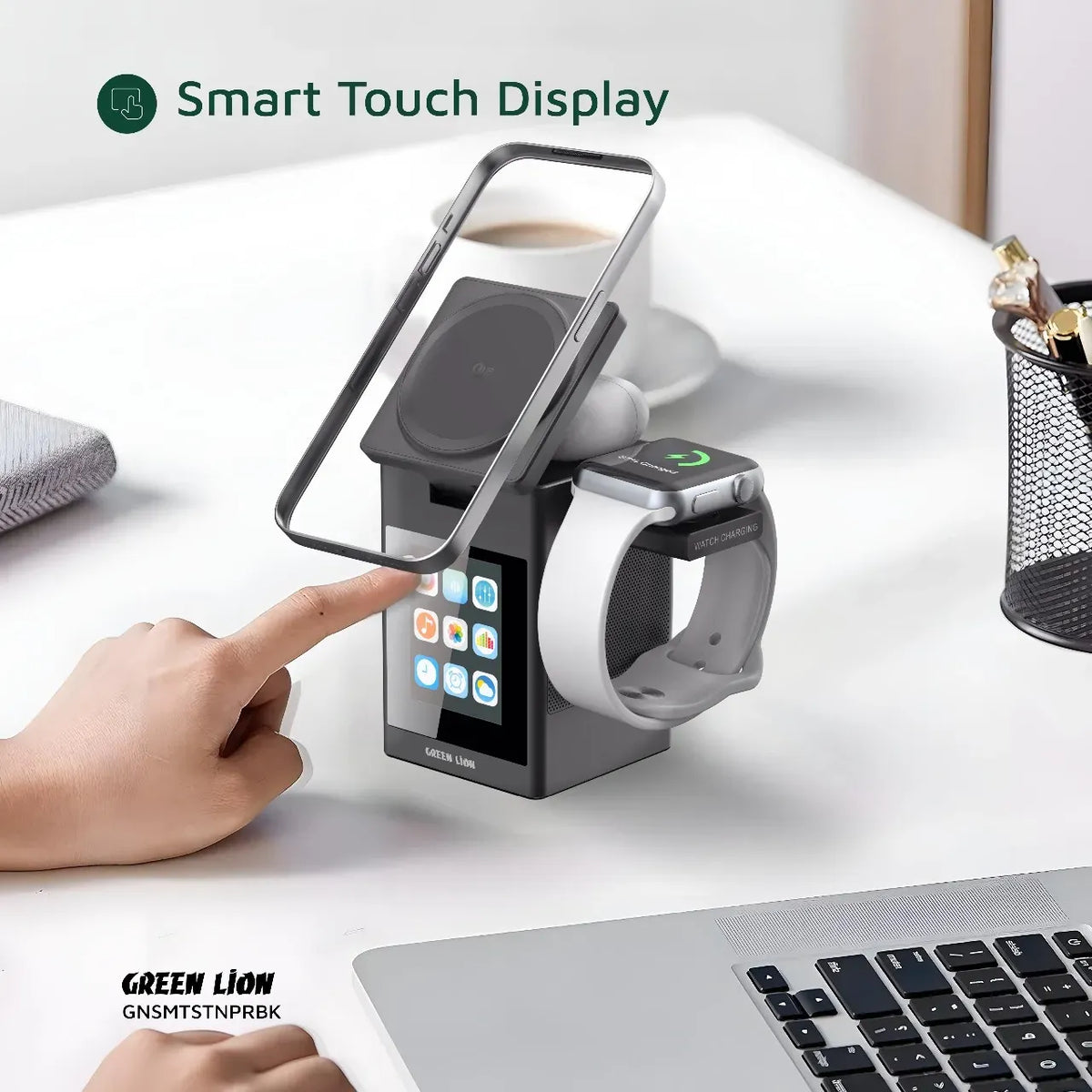Green Lion Smart Station Pro LCD Display Wireless Charger with Speaker Black – image 15