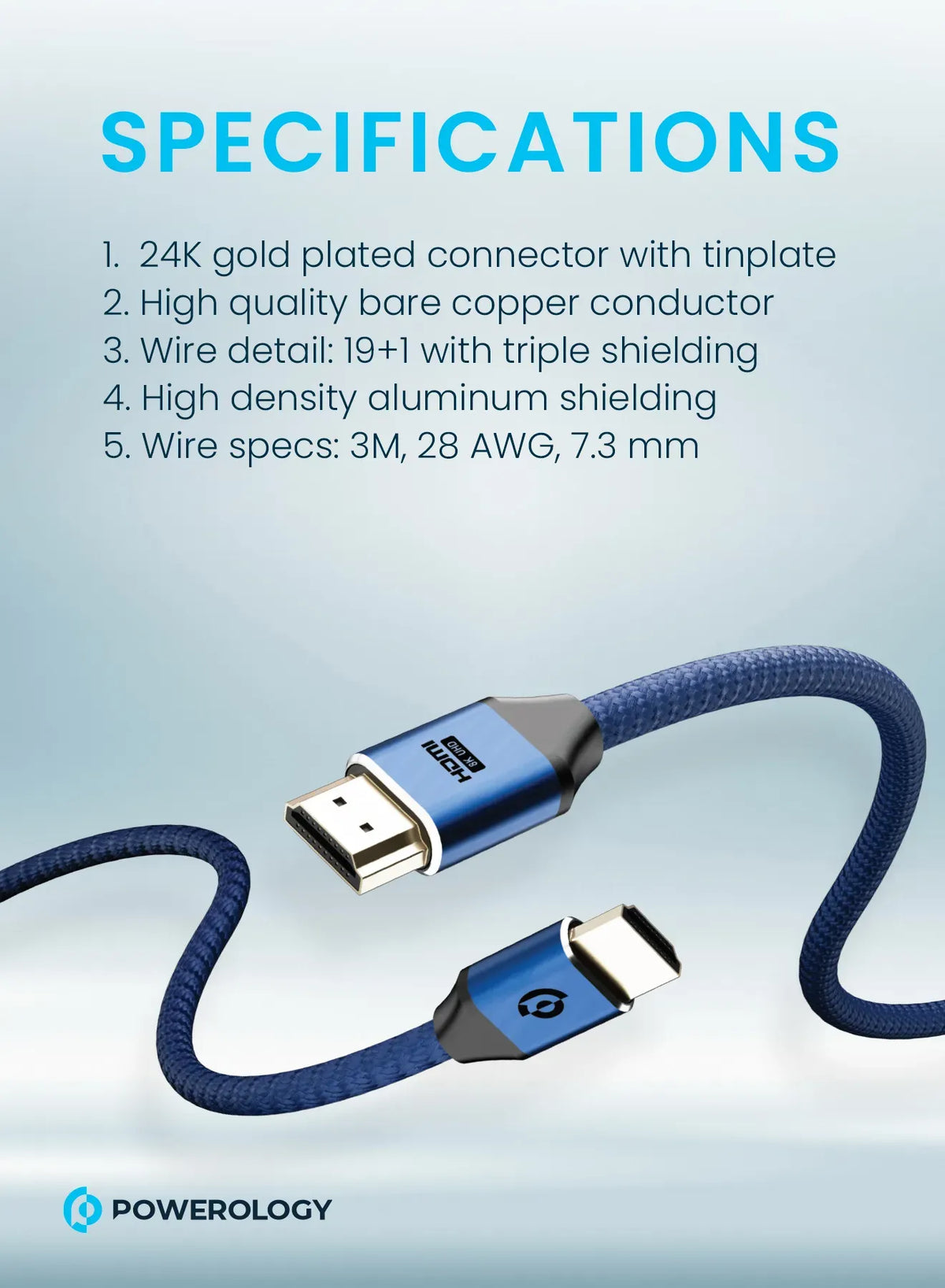 Powerology 8 KHDMI Braided Cable 3 M - DarkBlue – image 4