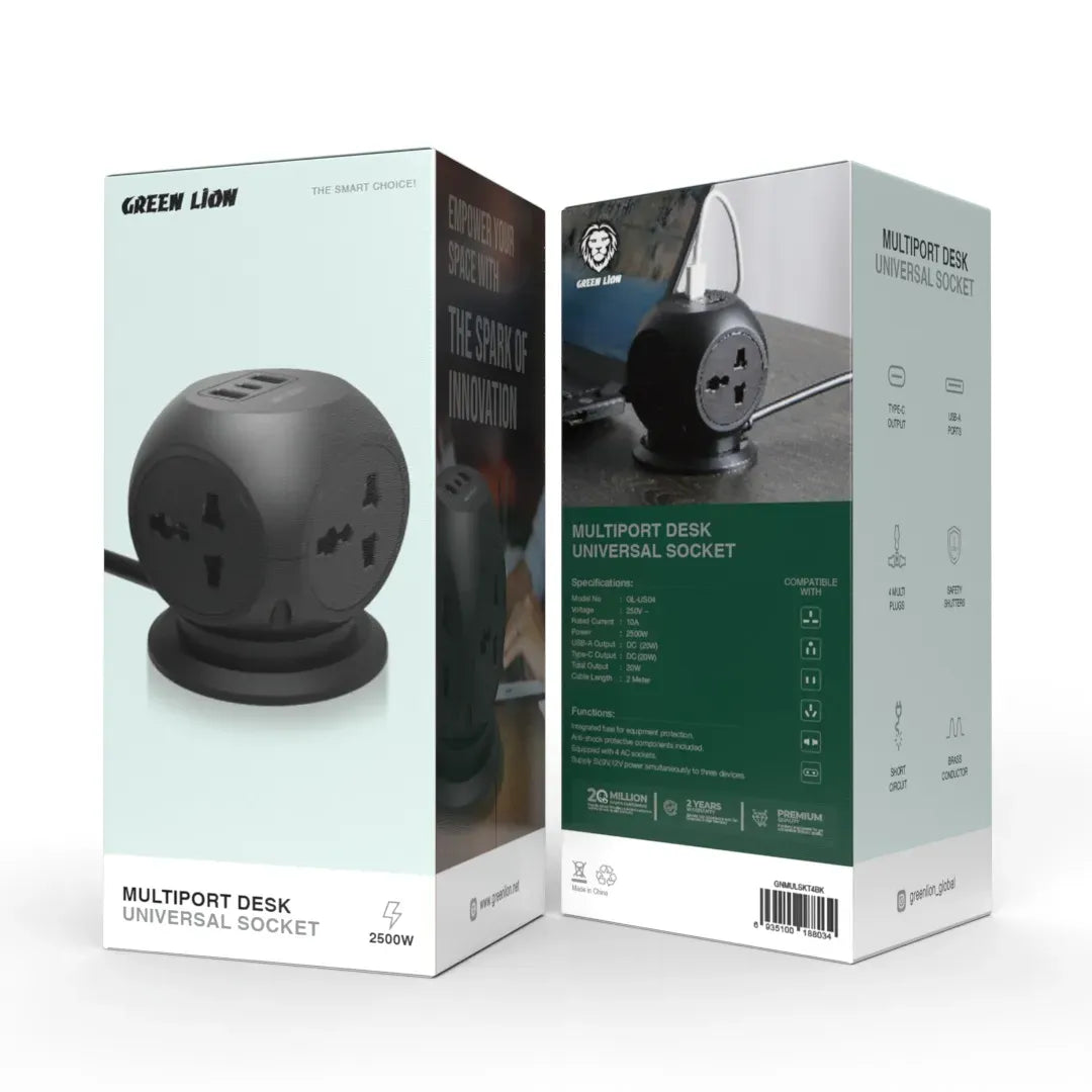 Green Lion Multiport Desk Universal Socket Black – image 2