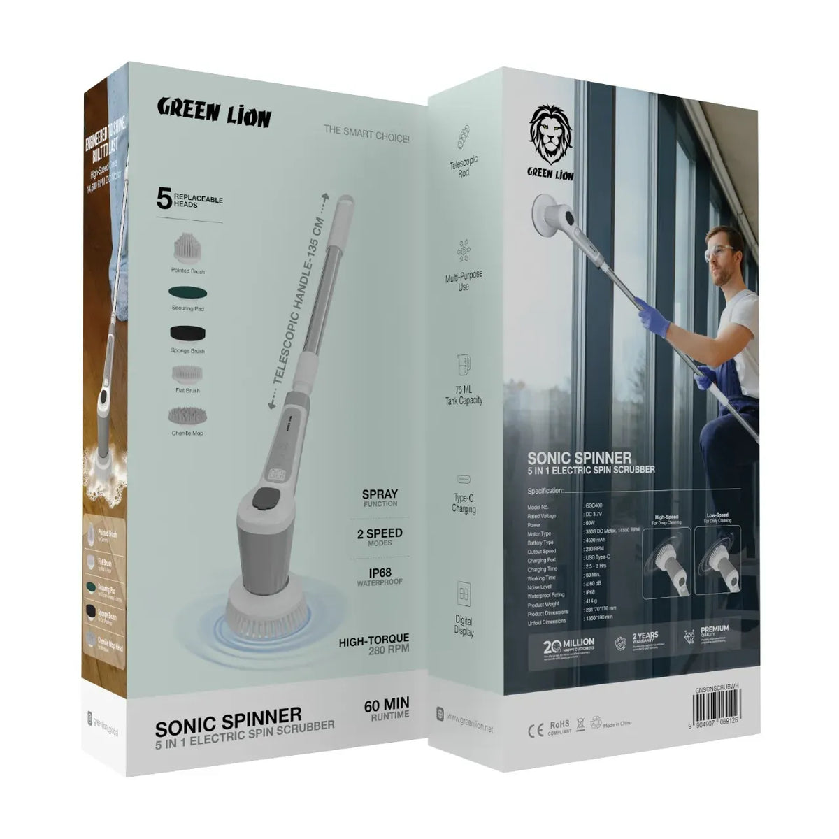 Green Lion Sonic Spinner 5 in 1 Electric Spin Scrubber - White – image 9