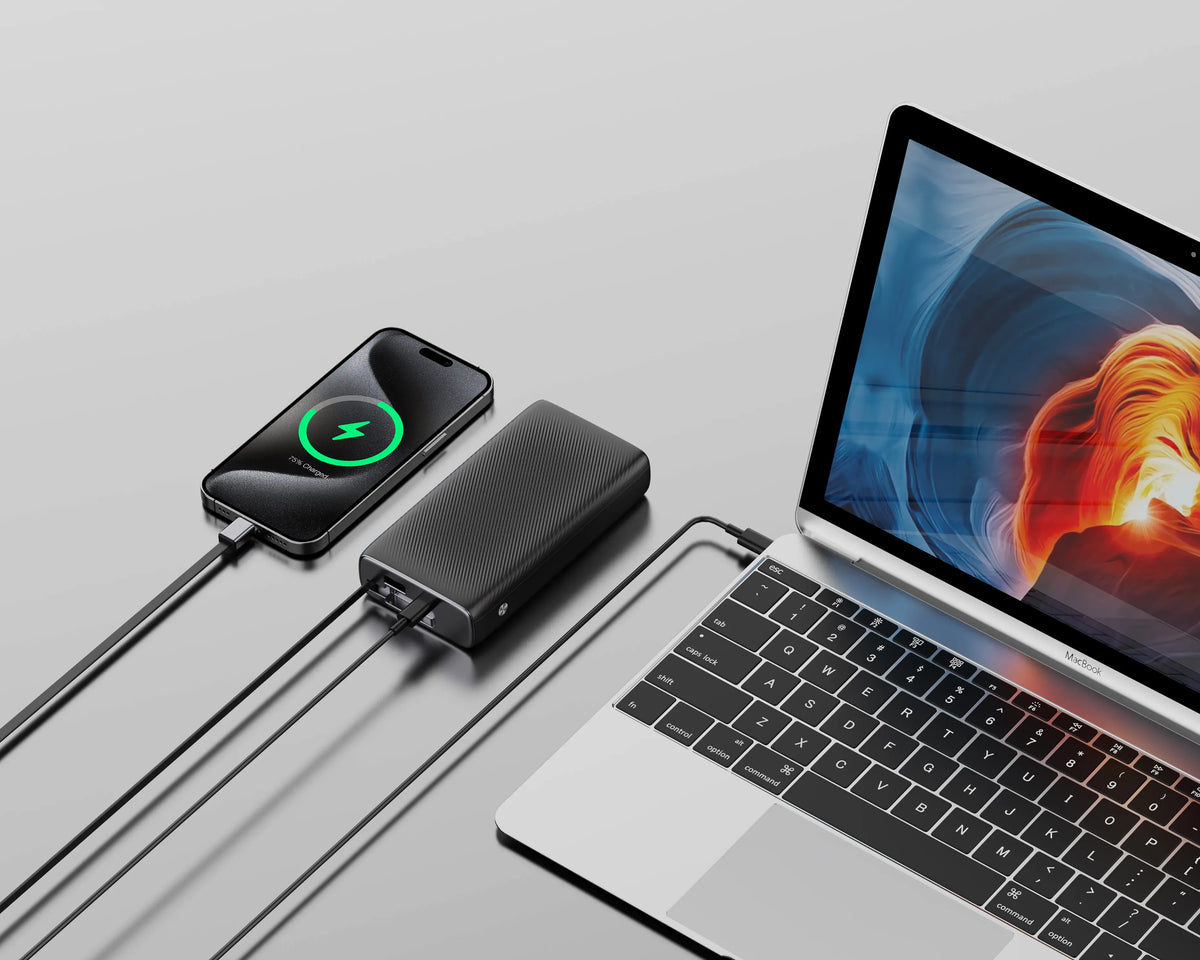 Powerology 20000mAh Retractable Cable Power Bank Black – image 3