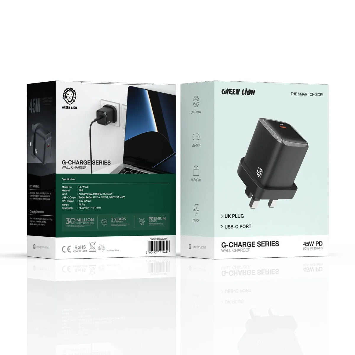 Green Lion G-Charge Series Wall Charger-UKPlug, USB-C,PD 45 W - Black – image 2