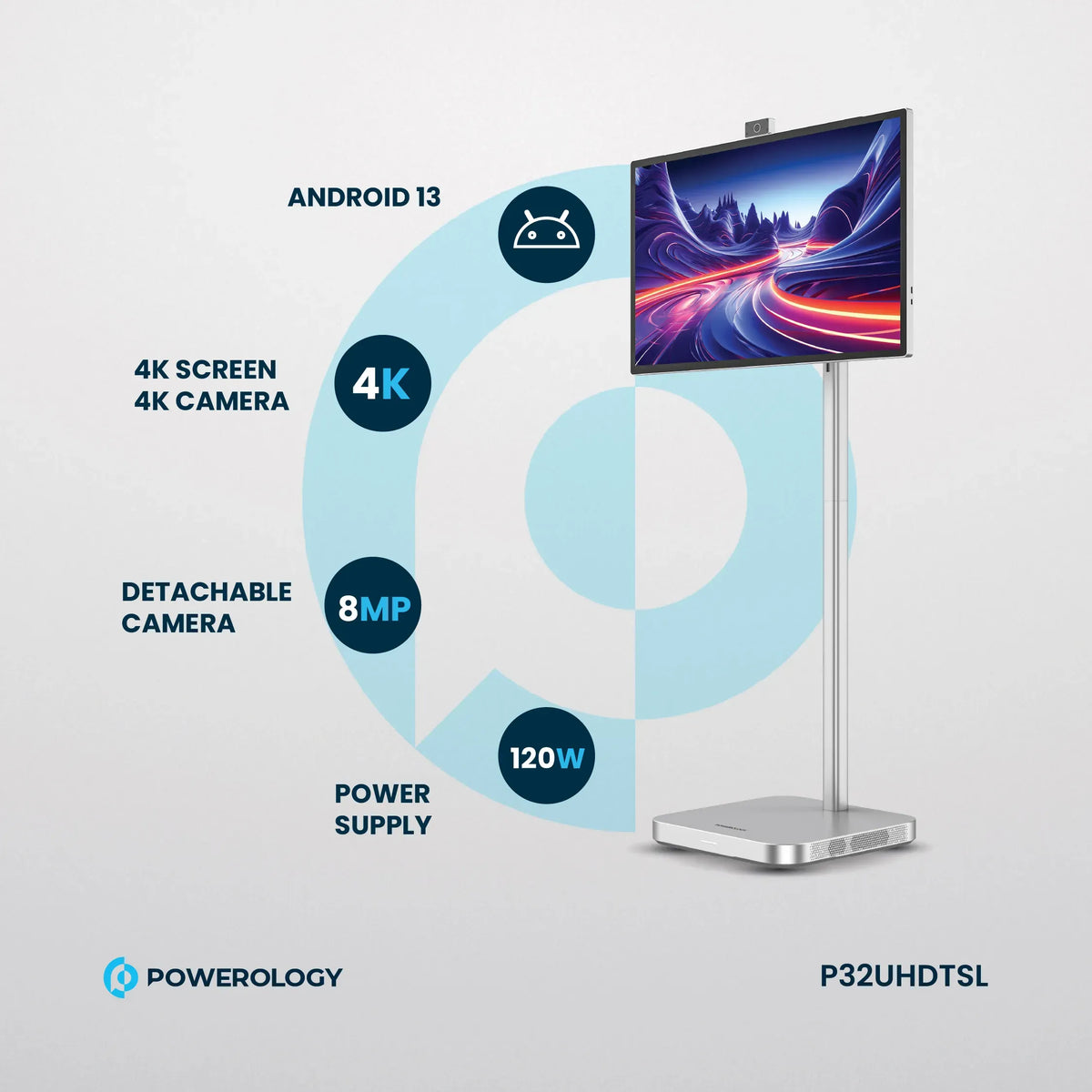 Powerology Android 32” UHD 60 Hz Tabletwith Stand 8+128 GB - Silver – image 3