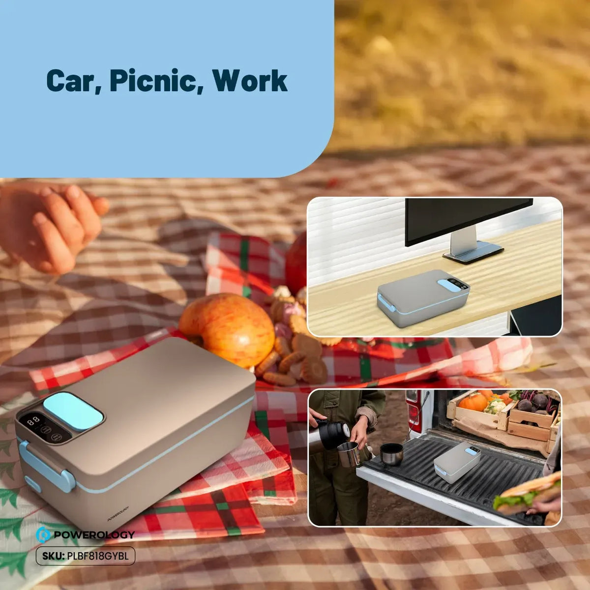 Powerology Lumo Portable Heated Lunch Box Gray Blue – image 7