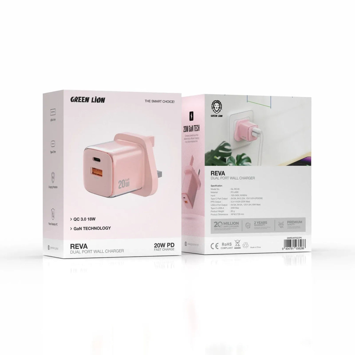 Green Lion Reva Dual Port Wall Charger PD+QC 20 W - Pink – image 2